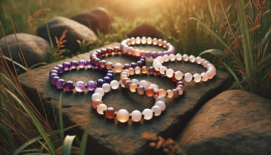 Lithothérapie : Vertus des bracelets en pierres précieuses comme l'améthyste, quartz rose, œil de tigre et citrine, symbolisant équilibre, protection et bien-être.