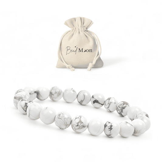 Bracelet en Howlite Blanche – Bijou pour apporter sérénité et calme apaisant, pierre naturelle idéale pour la détente et la relaxation.